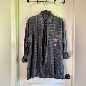 Boutique Women’s Large heavy flannel star vintage cute button down shirt/shacket